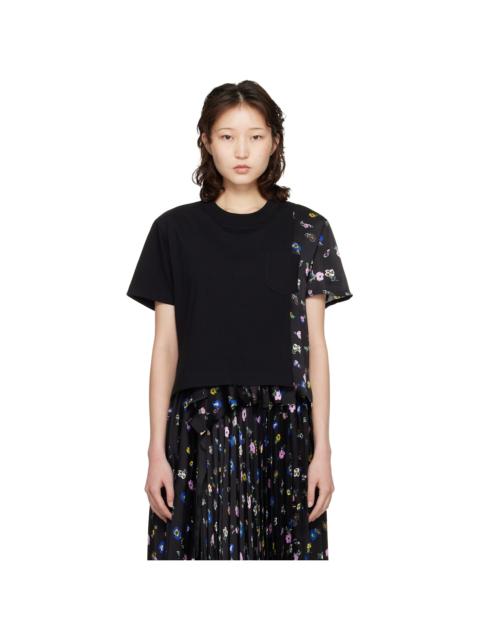 sacai Black Floral Print T-shirt