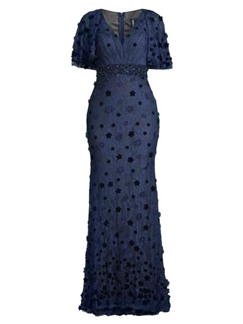 MAC DUGGAL Women's Floral Embellished V-Neck Gown - Midnight