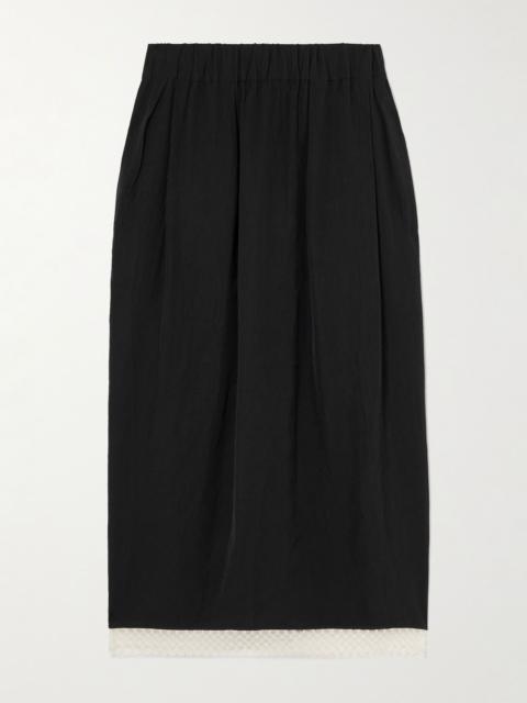 MARIA McMANUS Tulip lace-trimmed satin midi skirt Black