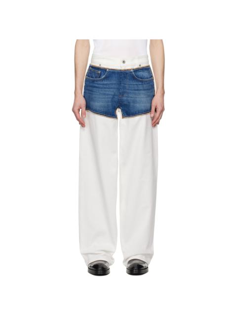 Jean Paul Gaultier White & Blue 'The Petit Grand' Jeans