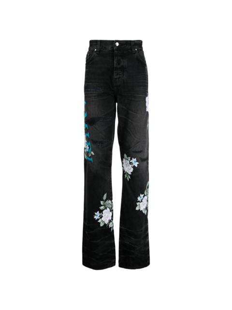 floral-print straight-leg jeans