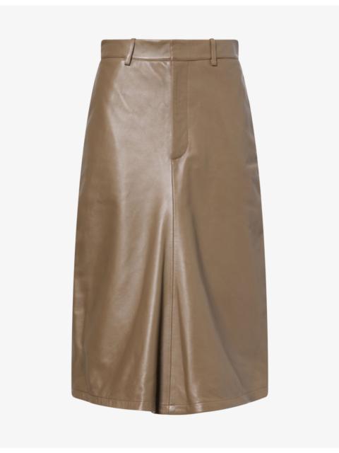 Victoria Beckham Kick-Detail Leather Midi Skirt