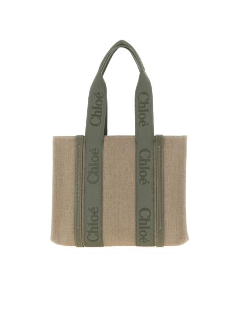 Chloé logo canvas leather woody shopping bag