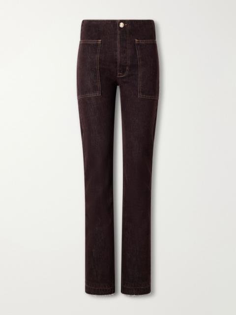 RÙADH The Bèbè frayed mid-rise straight-leg jeans Burgundy