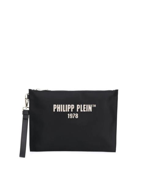 PHILIPP PLEIN logo-print zipped clutch bag