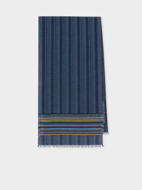 Navy Cotton and Silk-Blend Stripe Scarf