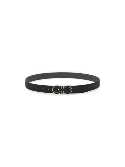 FERRAGAMO Men's Double Adjustable Leather Belt - Nero Dark Rain