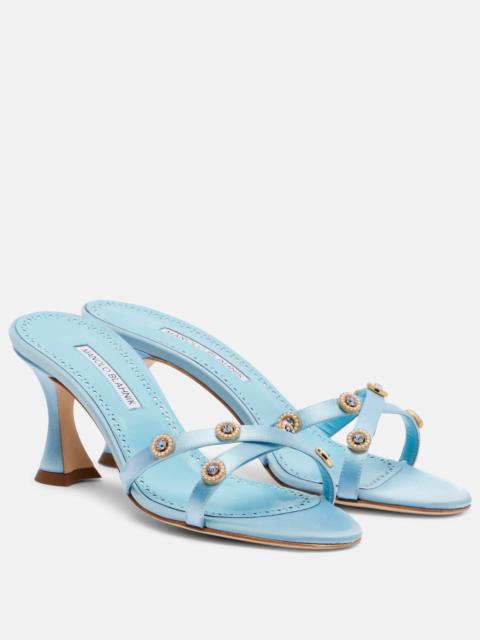 Manolo Blahnik Pyrenea embellished satin mules