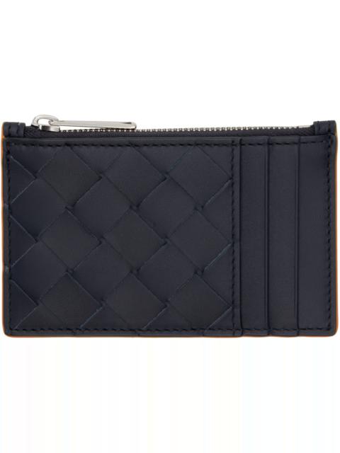 Bottega Veneta Black & Orange Intrecciato Zippered Card Case