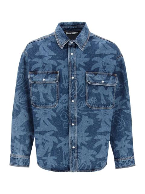 'PALMITY' OVERSHIRT IN DENIM WITH LASER PRINT ALL-OVER