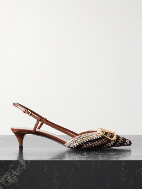 Valentino Vlogo Signature 45 Leather-trimmed Crocheted Slingback Pumps