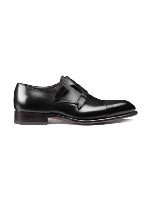 Santoni Men's black leather double-buckle shoe