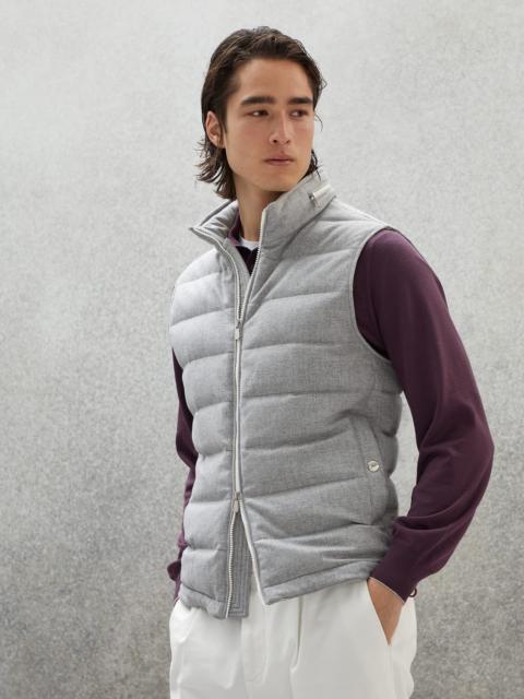 Brunello Cucinelli Wool, silk and cashmere bonded diagonal down vest with packable hood