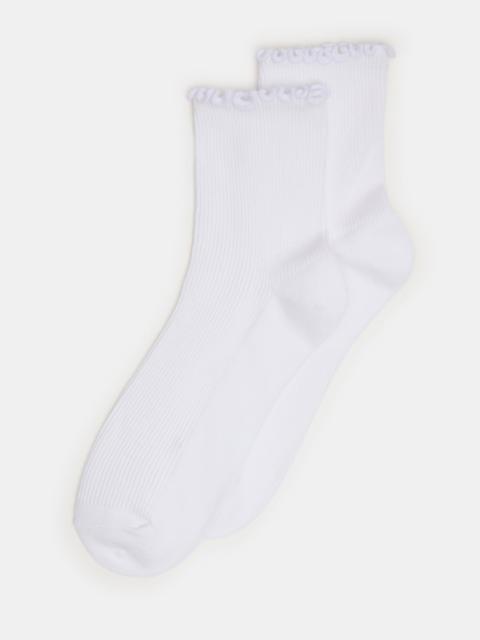 STEVE MADDEN 2 PACK LETTUCE EDGE RIB ANKLET SOCKS WHITE