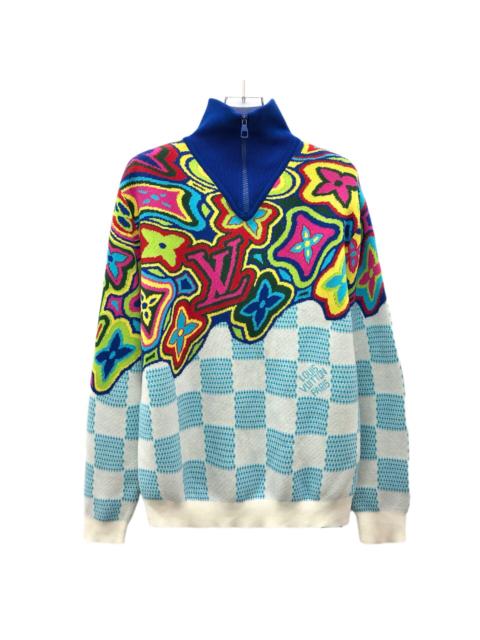 Louis Vuitton Louis Vuitton Multicolor Plaid Vintage Floral Cotton Half-Zip Sweater