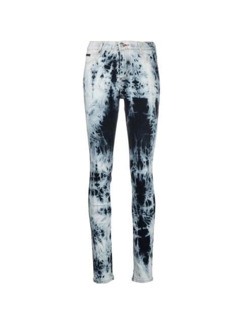 high-waisted acid-wash jeggings