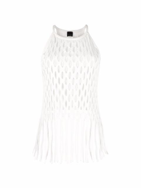 fringed open-knit halterneck top