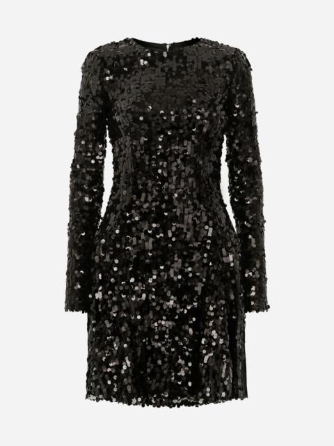 Short long-sleeved sequined dress