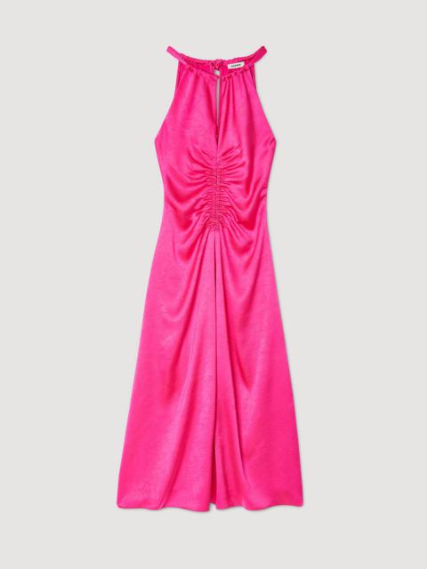 Sandro RUCHED SATIN-EFFECT MAXI DRESS