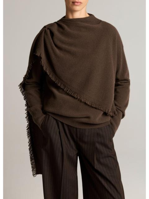 Vince Fringed Draped-Shawl Wool-Cashmere Sweater