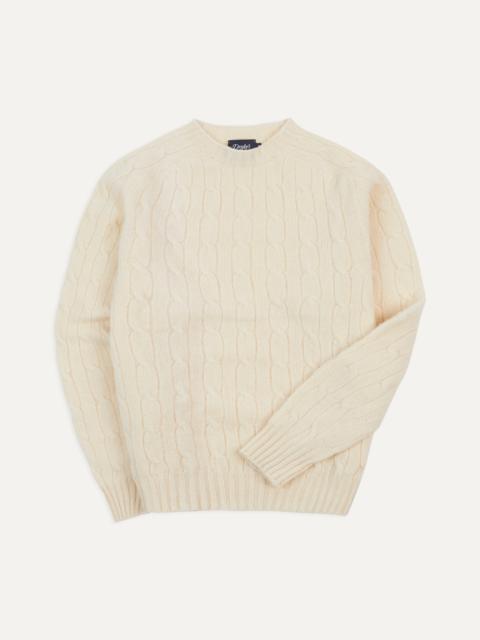 Drake's Ecru Brushed Shetland Cable Knit Crew Neck Jumper