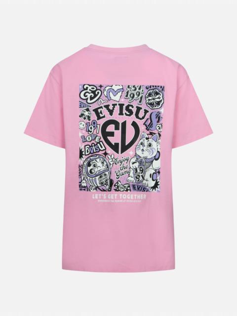 EVISU MULTIPLE LOGO PRINT BOYFRIEND T-SHIRT