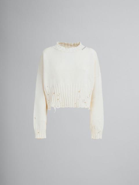 WHITE DISHEVELLED COTTON CROPPED JUMPER