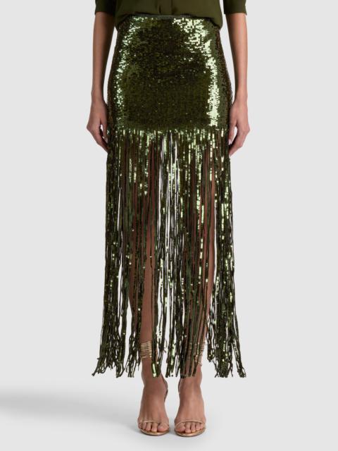 Alice + Olivia KENDRA SEQUIN FRINGE MAXI SKIRT