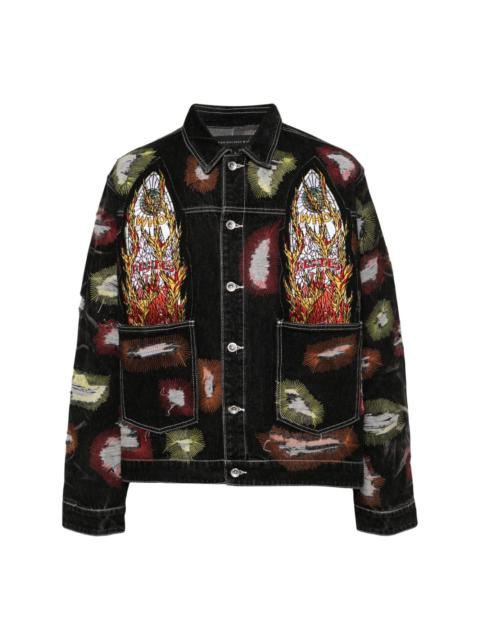WHO DECIDES WAR embroidered buttoned denim jacket