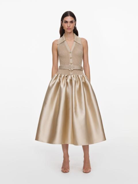 self-portrait Gold Sleeveless Knit Taffeta Midi Dress