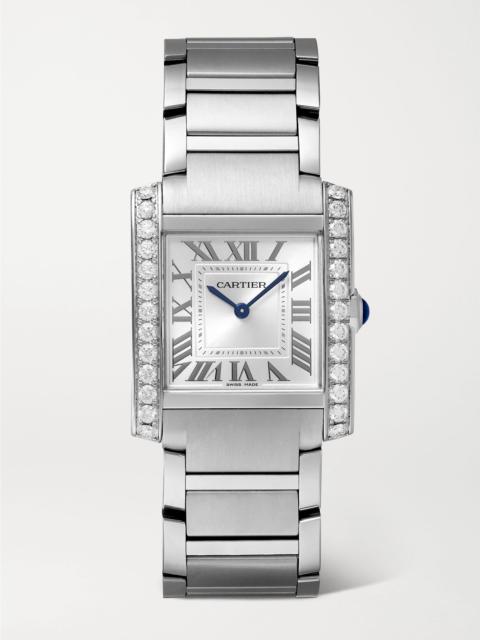 Cartier Tank Française medium stainless steel diamond watch Silver