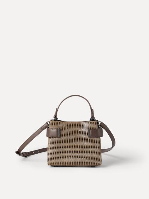 Brunello Cucinelli Essence small top-handle bag in sparkling leather net with monili