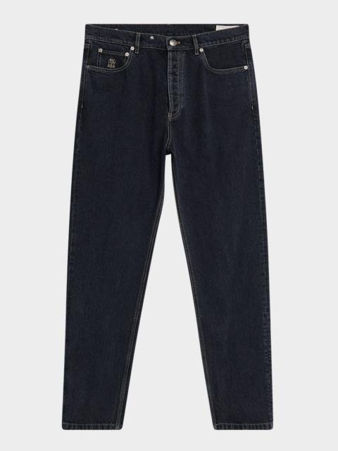 Brunello Cucinelli Men's Straight-Fit Dark Denim Jeans