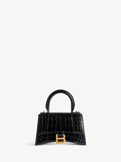 BALENCIAGA Women's Hourglass Xs Handbag Crocodile Embossed in Black