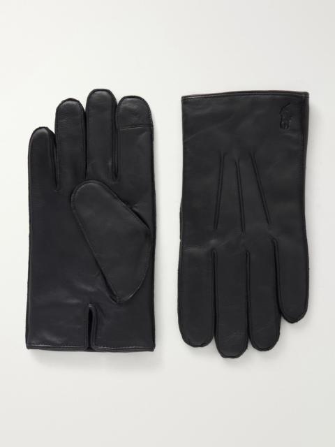 Polo Ralph Lauren Logo-Debossed Leather Gloves Black