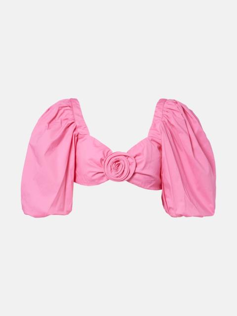 ADRIANA DEGREAS Floral-appliqué cotton-blend crop top