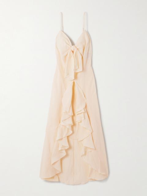 Johanna Ortiz Zambra Tie-detailed Ruffled Organic Linen Blouse