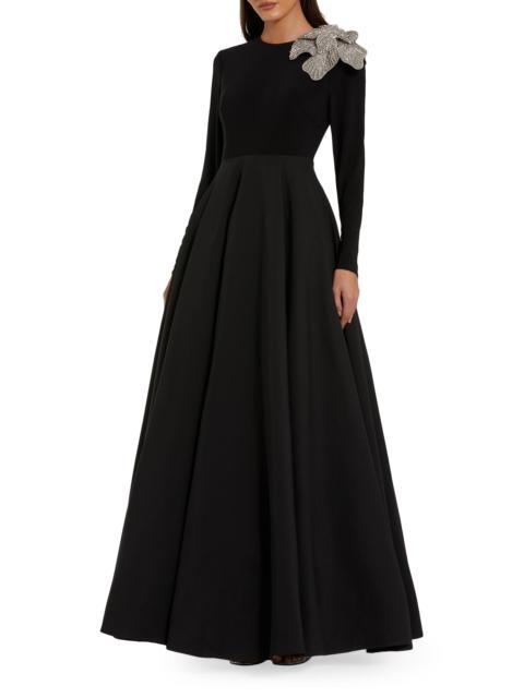 MAC DUGGAL Women's Floral Appliqué Mix Media A-Line Gown - Black