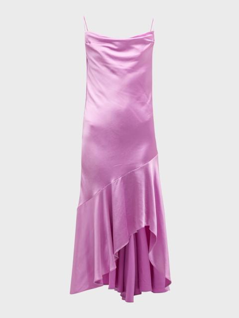 PINKO La Rosas High-Low Satin Midi Dress