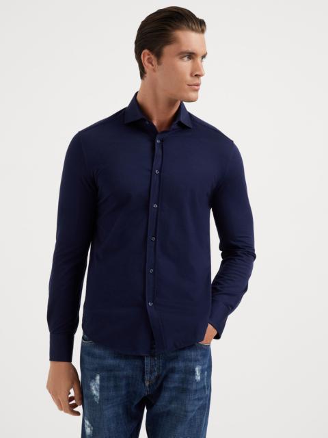 Cotton piqué basic fit shirt with spread collar