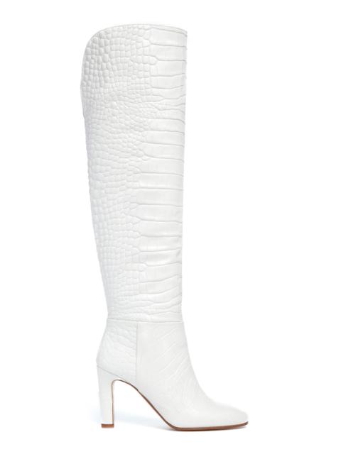 Linda Embossed Leather Boots white