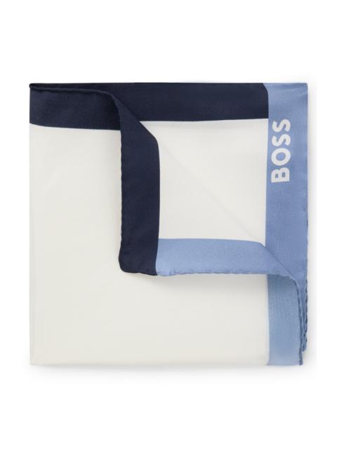 BOSS SILK POCKET SQUARE WITH BRANDING AND PRINTED BORDER