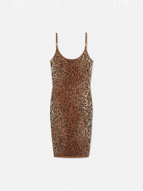 VERSACE Leopard Jacquard Fitted Knit Midi Dress