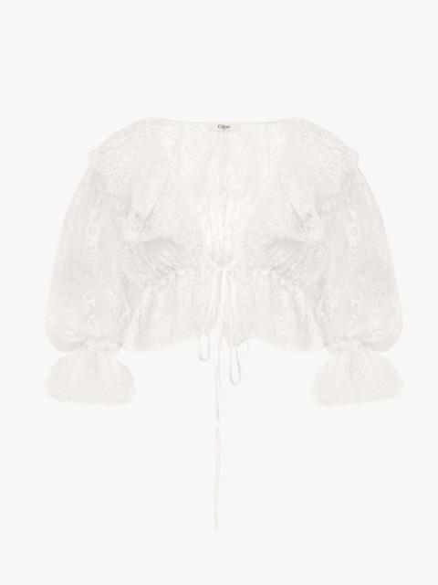 Chloé CROPPED V-NECK RUFFLE TOP IN LACE
