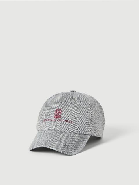Brunello Cucinelli Alpaca, wool and silk chevron baseball cap with embroidered logo