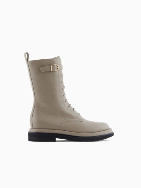 GIORGIO ARMANI PEBBLED LEATHER COMBAT BOOTS