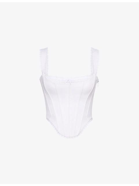 House of CB Adina Scalloped-Trim Stretch-Cotton Corset Top
