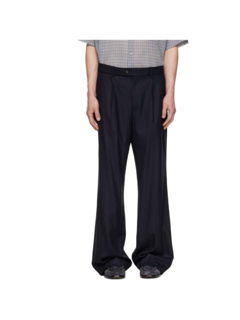 Tonywack Navy Pinstriped Wool Belted Trousers
