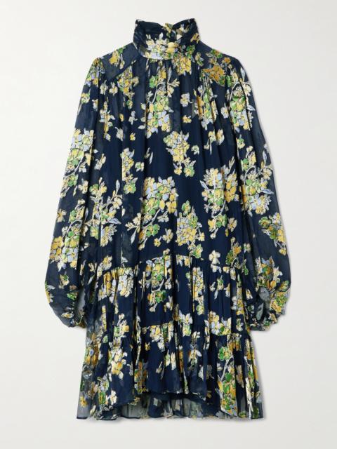 RIXO Anaya Pussy-bow Devoré-velvet Chiffon Mini Dress