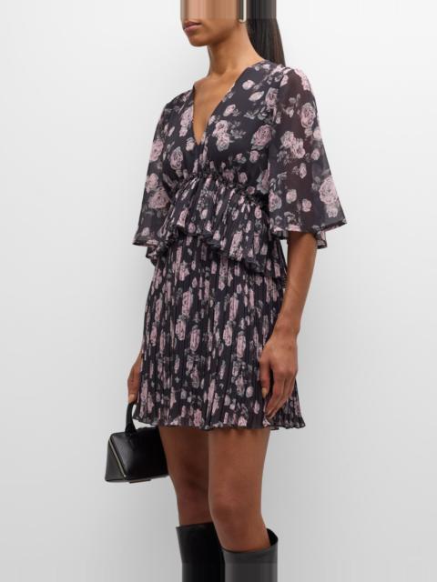 Floral Pleated Georgette Mini Dress